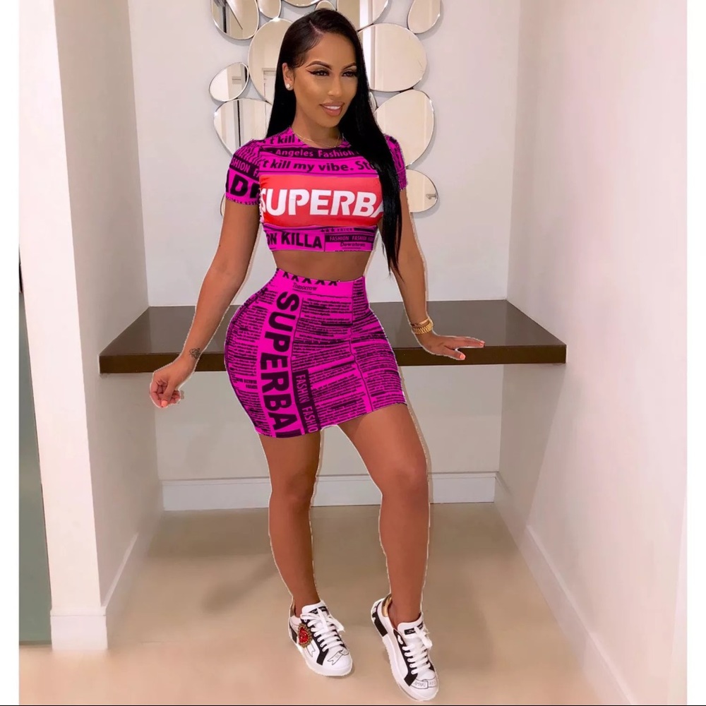 Newspaper print Two piece skirt set
